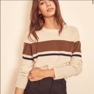 Reformation 100% cashmere crew in cafe stripe